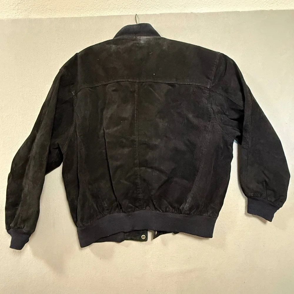 Vintage 90s‎ Camel Black Suede Leather Bomber Jacket Men XL